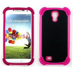 Samsung Galaxy S4 Gummy Shell Case (Black-HotPink)